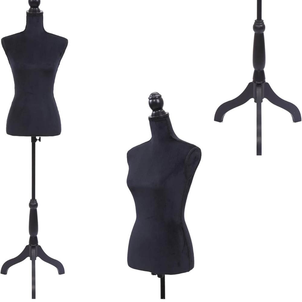 Black Female Mannequin Torso Dress Form Clothing Display w/ Black Tripod Stand